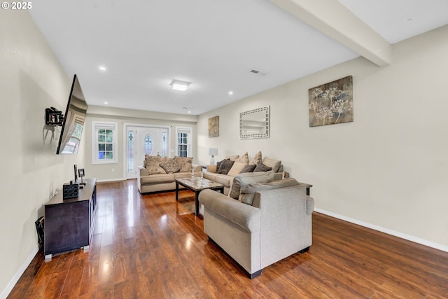 2280 Dakota St, Eugene, OR 97402 - living room featuring dark wood finished floors, baseboards, and recessed lighting
