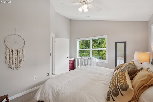 14587 NW Larson Rd Unit 4, Portland, OR 97231 - bedroom featuring carpet flooring, lofted ceiling, and ceiling fan