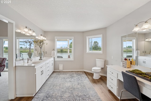 14587 NW Larson Rd Unit 4, Portland, OR 97231 - bathroom featuring vanity, wood finished floors, a textured ceiling, and a water view