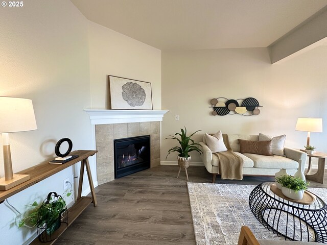 12972 SE 156th Ave, Happy Valley, OR 97086 - living room with wood finished floors, a fireplace, and baseboards