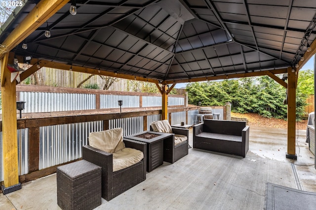 816 SW Chablis Ct, Dundee, OR 97115 - view of patio / terrace featuring a gazebo and an outdoor living space with a fire pit