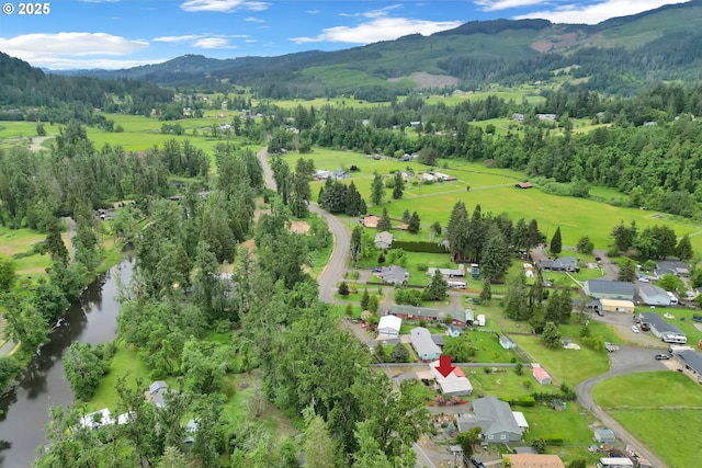 aerial view of a water and mountain view and a heavily wooded area