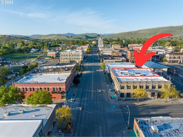 bird's eye view featuring a mountain view