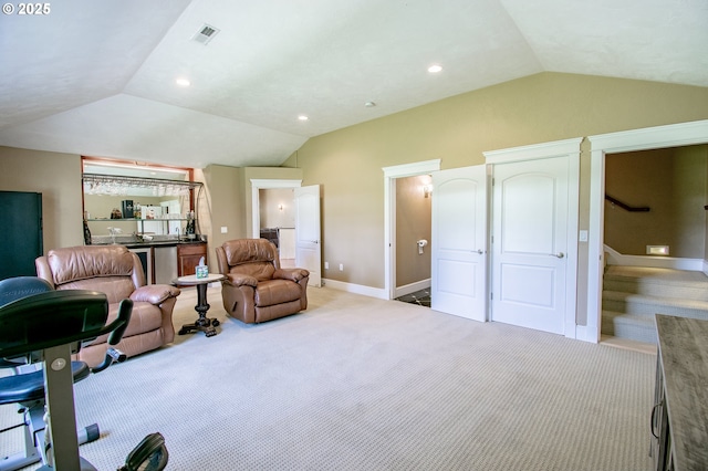 34103 Adler Ln, Creswell, OR 97426 - bedroom with lofted ceiling, light colored carpet, baseboards, and recessed lighting