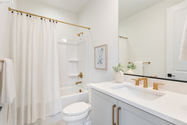 full bathroom with vanity, toilet, and shower / bath combo