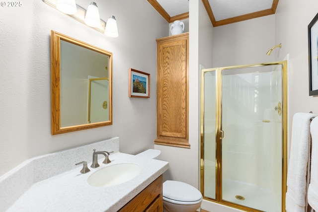 14479 Pfeifer Dr, Lake Oswego, OR 97035 - full bath with crown molding, vanity, and a stall shower