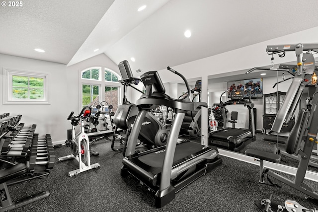 26817 SW Cade Ln, West Linn, OR 97068 - exercise room featuring lofted ceiling and recessed lighting