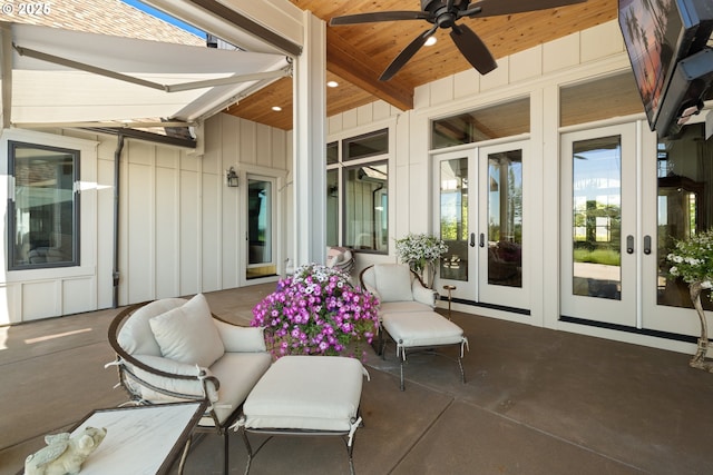 26817 SW Cade Ln, West Linn, OR 97068 - view of patio / terrace with french doors and a ceiling fan