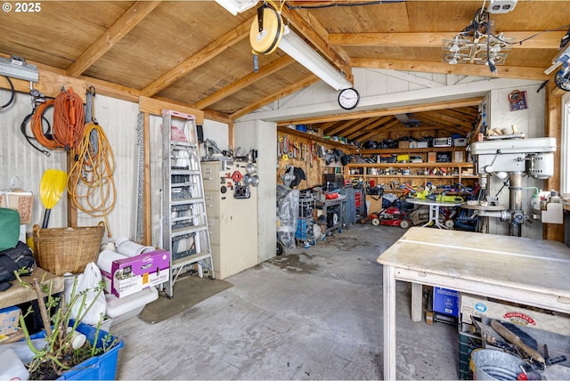 garage featuring a workshop area