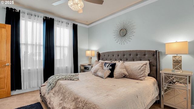 2781 SW Coast Ave, Lincoln City, OR 97367 - carpeted bedroom with crown molding and a ceiling fan