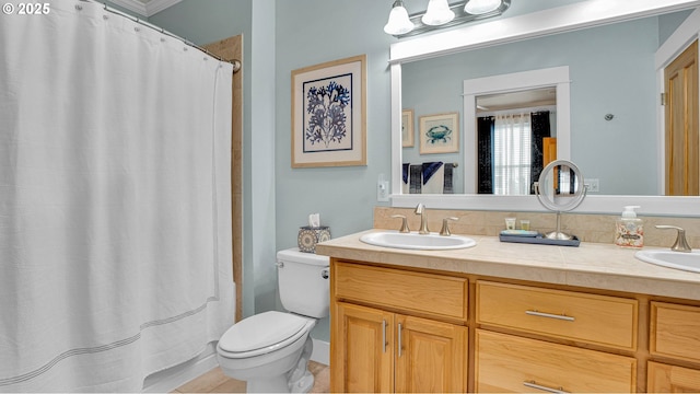 2781 SW Coast Ave, Lincoln City, OR 97367 - full bathroom featuring toilet, double vanity, and a shower with curtain