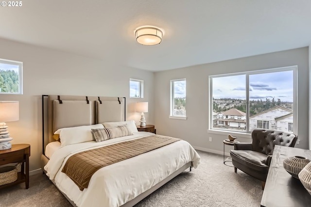 bedroom featuring baseboards and dark colored carpet