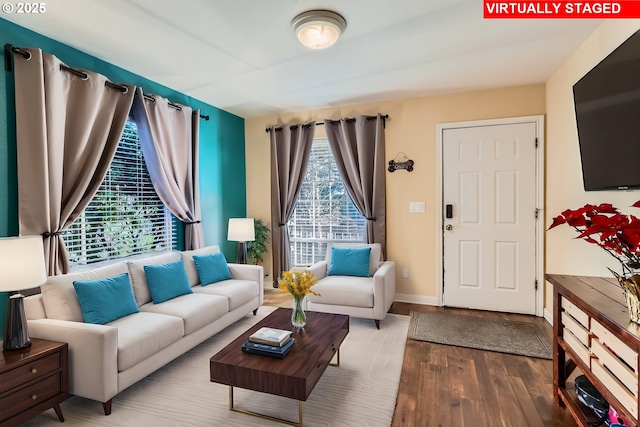 living room with hardwood / wood-style floors