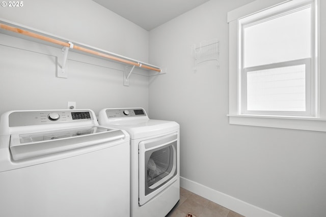 16849 SW Friendly Ln, Beaverton, OR 97007 - clothes washing area with separate washer and dryer, baseboards, and light tile patterned flooring