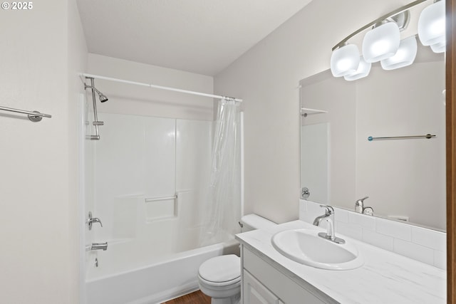 6309 NE 45th Ave, Portland, OR 97218 - bathroom with vanity, toilet, and shower / bathtub combination with curtain