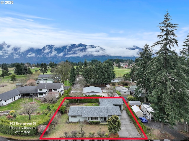 drone / aerial view with a mountain view