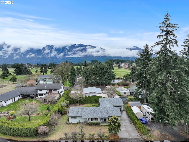 drone / aerial view with a mountain view