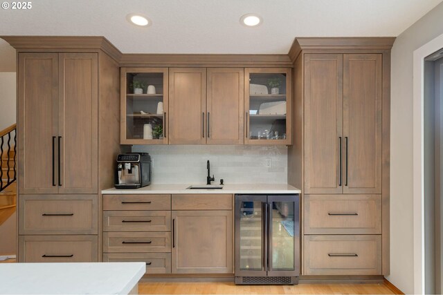 18020 SE 370th Ave, Sandy, OR 97055 - indoor wet bar with wine cooler, backsplash, and recessed lighting