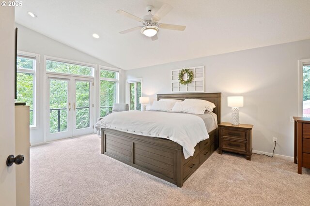 18020 SE 370th Ave, Sandy, OR 97055 - bedroom with access to outside, light colored carpet, baseboards, vaulted ceiling, and recessed lighting