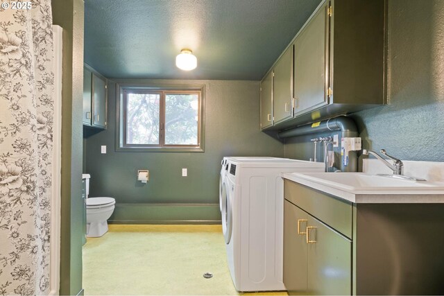 18020 SE 370th Ave, Sandy, OR 97055 - washroom with cabinet space, independent washer and dryer, a textured ceiling, and baseboards