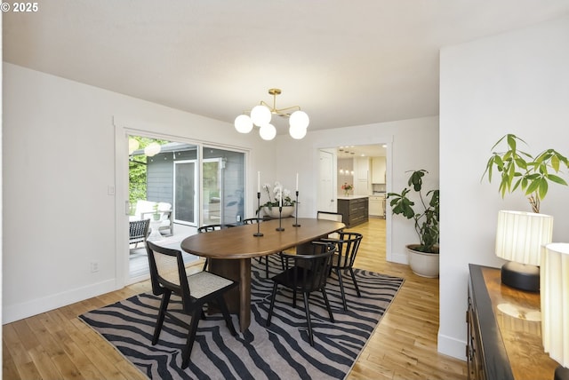 25 SW 143rd Ave, Beaverton, OR 97006 - dining room featuring light wood-style floors, a chandelier, and baseboards