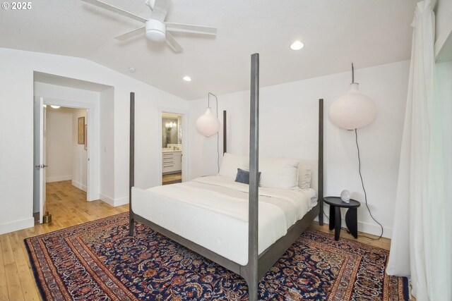 25 SW 143rd Ave, Beaverton, OR 97006 - bedroom featuring light wood-style floors, lofted ceiling, recessed lighting, baseboards, and ensuite bath