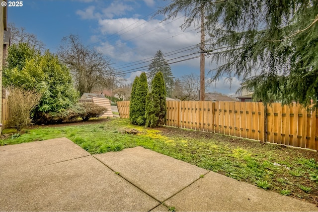 view of yard featuring a patio area and fence