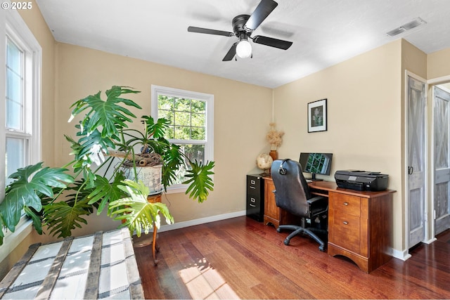 1112 S 6th St, Cottage Grove, OR 97424 - office area featuring wood finished floors and a ceiling fan