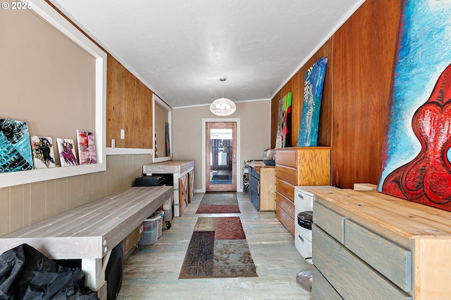 1112 S 6th St, Cottage Grove, OR 97424 - interior space with light wood-style flooring, wood walls, and crown molding