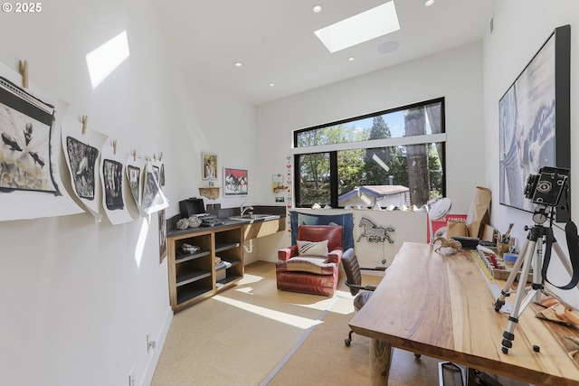 3939 N Marine Dr Unit 12, Portland, OR 97217 - office space featuring a skylight, a towering ceiling, recessed lighting, and a sink