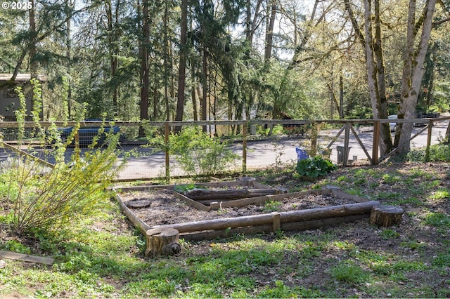 view of yard with fence and a garden