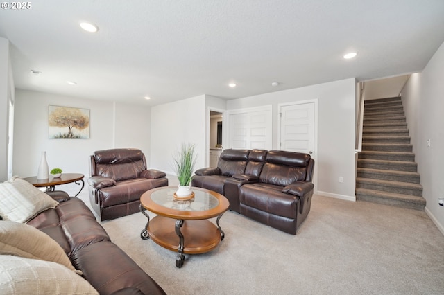 1540 19th Ave, Forest Grove, OR 97116 - living room with stairs, recessed lighting, and light carpet