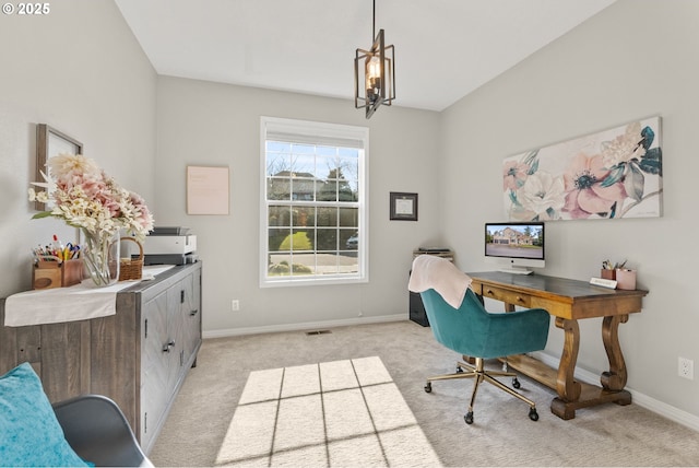 view of carpeted office space