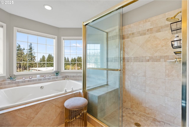 bathroom featuring plus walk in shower