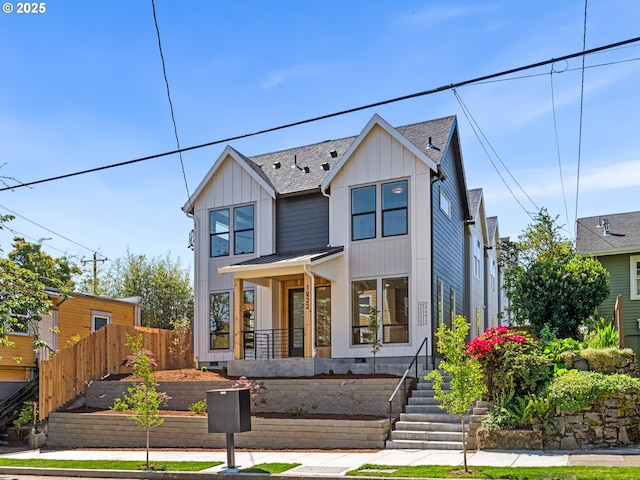 1212 SE Center St Unit 6, Portland, OR 97202 - view of front of house with a shingled roof, board and batten siding, a standing seam roof, and a metal roof