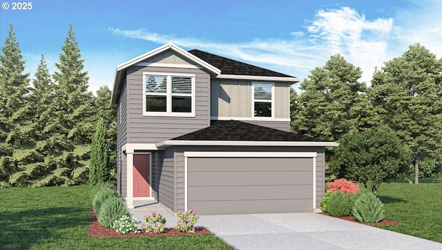 2990 T St, Springfield, OR 97477 - view of front of home featuring a front lawn, board and batten siding, driveway, and a shingled roof
