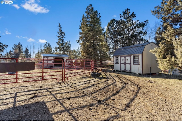 view of yard featuring a storage shed