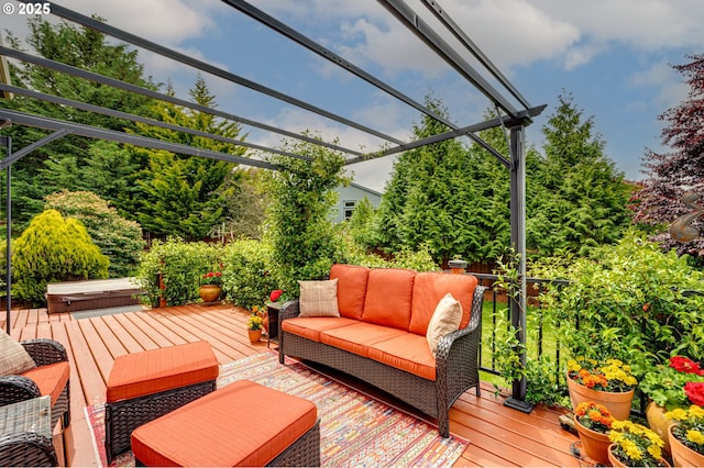1551 S 14th Cir, Ridgefield, WA 98642 - wooden terrace featuring an outdoor living space and a pergola