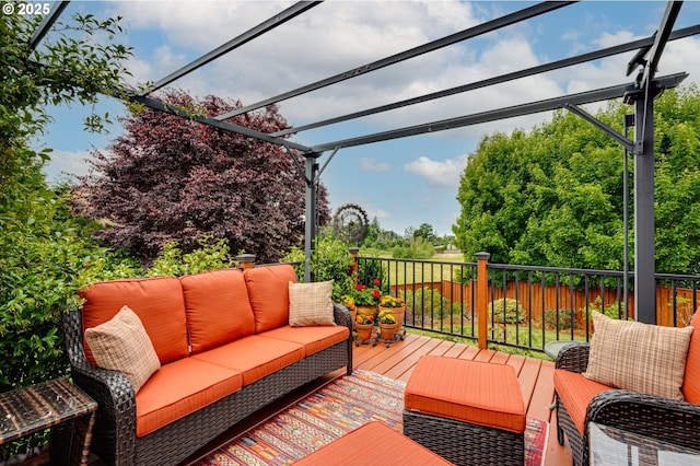 1551 S 14th Cir, Ridgefield, WA 98642 - deck with outdoor lounge area, a pergola, and view of wooded area