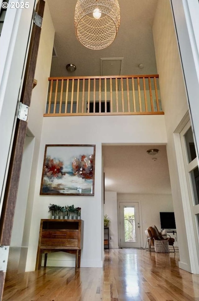 entrance foyer featuring a high ceiling and wood finished floors