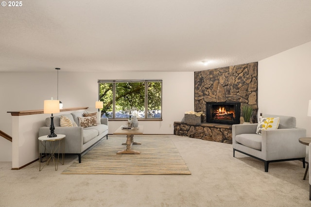 6416 SW 33rd Pl, Portland, OR 97239 - carpeted living area with a stone fireplace