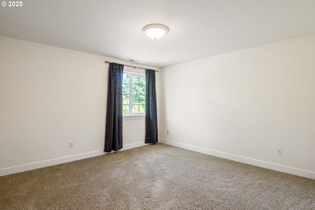 spare room with carpet floors, a textured ceiling, and baseboards