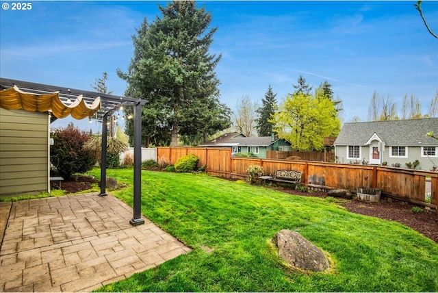 view of yard with a patio area and a fenced backyard