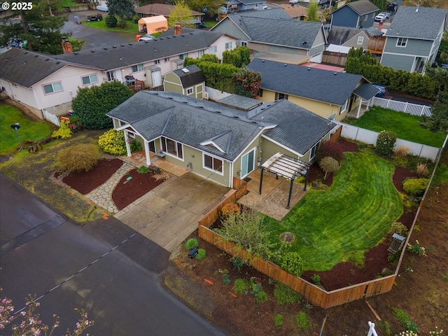 bird's eye view with a residential view