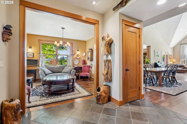 4069 Post Canyon Dr, Hood River, OR 97031 - living area with a chandelier, baseboards, and recessed lighting