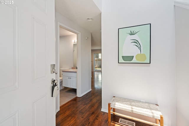 1608 NE 154th St, Vancouver, WA 98686 - hallway featuring dark wood-type flooring, a sink, baseboards, and recessed lighting