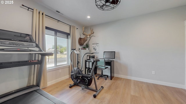 665 Browndell Ln, Stanfield, OR 97875 - workout area with baseboards, wood finished floors, and recessed lighting