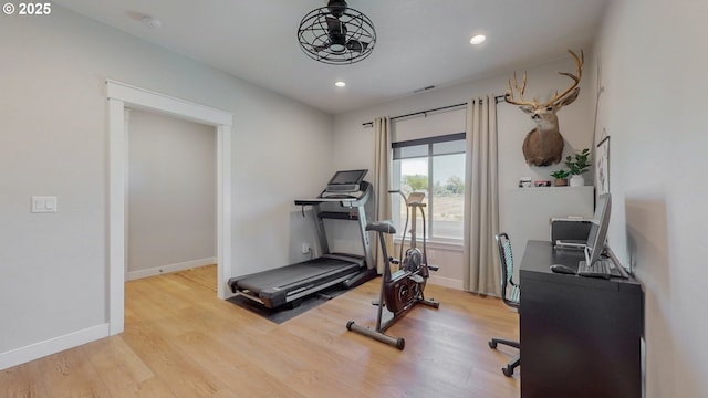 665 Browndell Ln, Stanfield, OR 97875 - exercise room featuring light wood-style flooring, recessed lighting, and baseboards