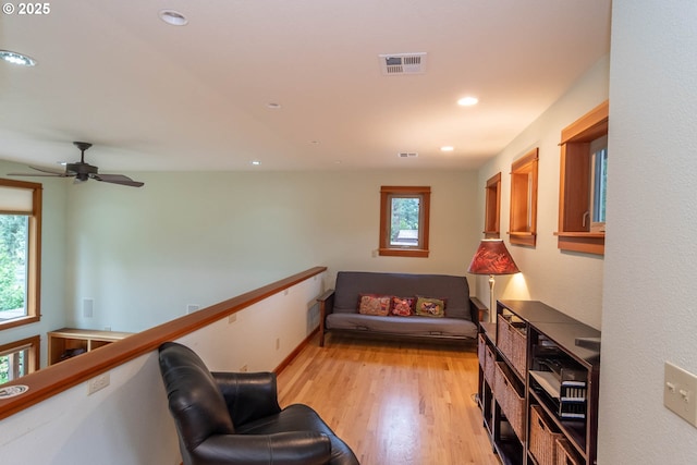 390 Singing Waters Rd, Winchester, OR 97495 - sitting room with light wood-type flooring, a ceiling fan, and recessed lighting