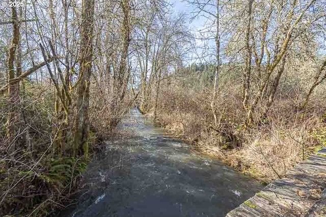 view of road featuring a forest view